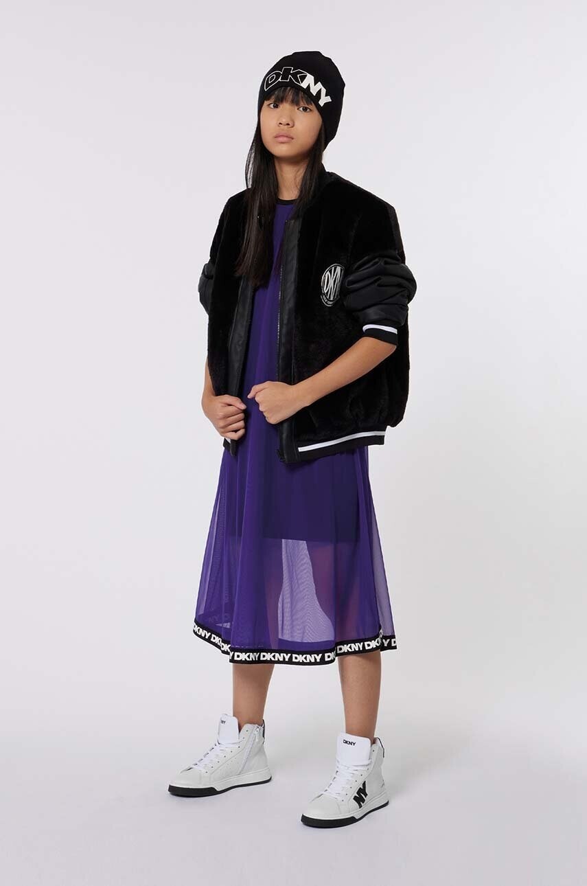 Dievčenské šaty Dkny fialová farba, midi, áčkový strih, D62062