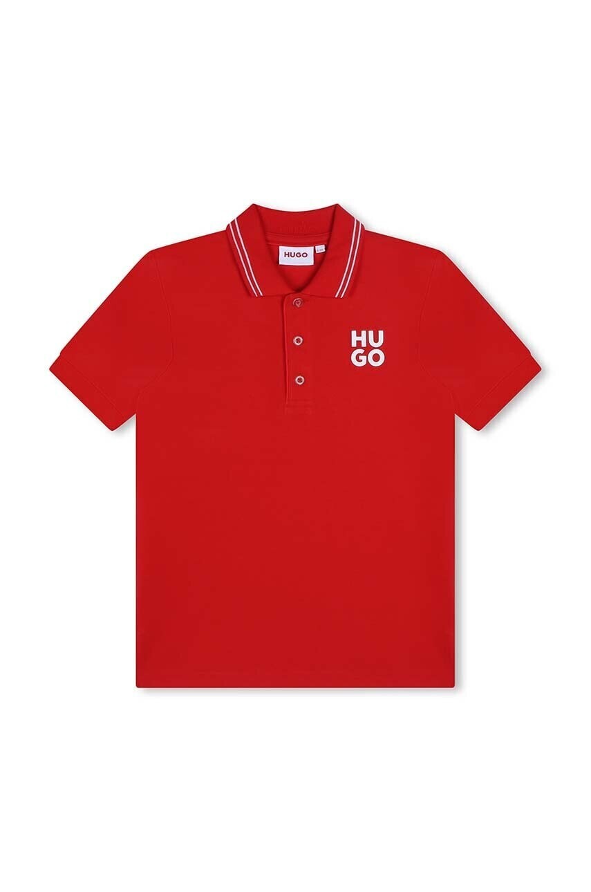 Detské polo tričko HUGO červená farba, s nášivkou, G00159