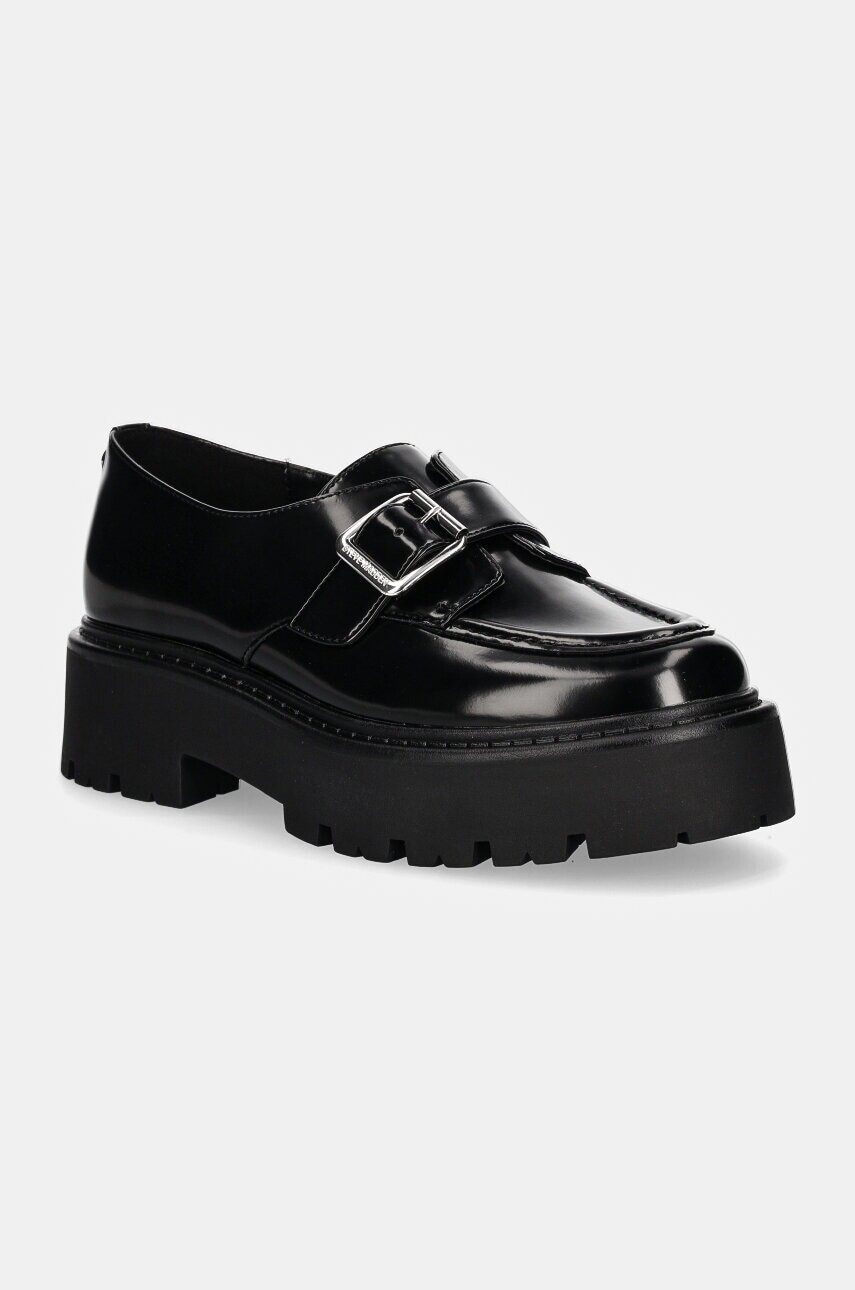 Kožené mokasíny Steve Madden Outlined dámske, čierna farba, na platforme, SM11003285