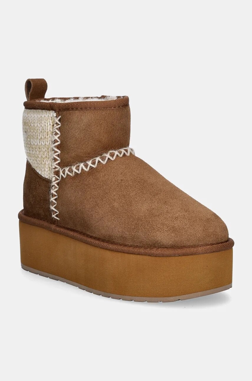 Semišové snehule Emu Australia Stinger Knit Flatform hnedá farba, W13143.CHES