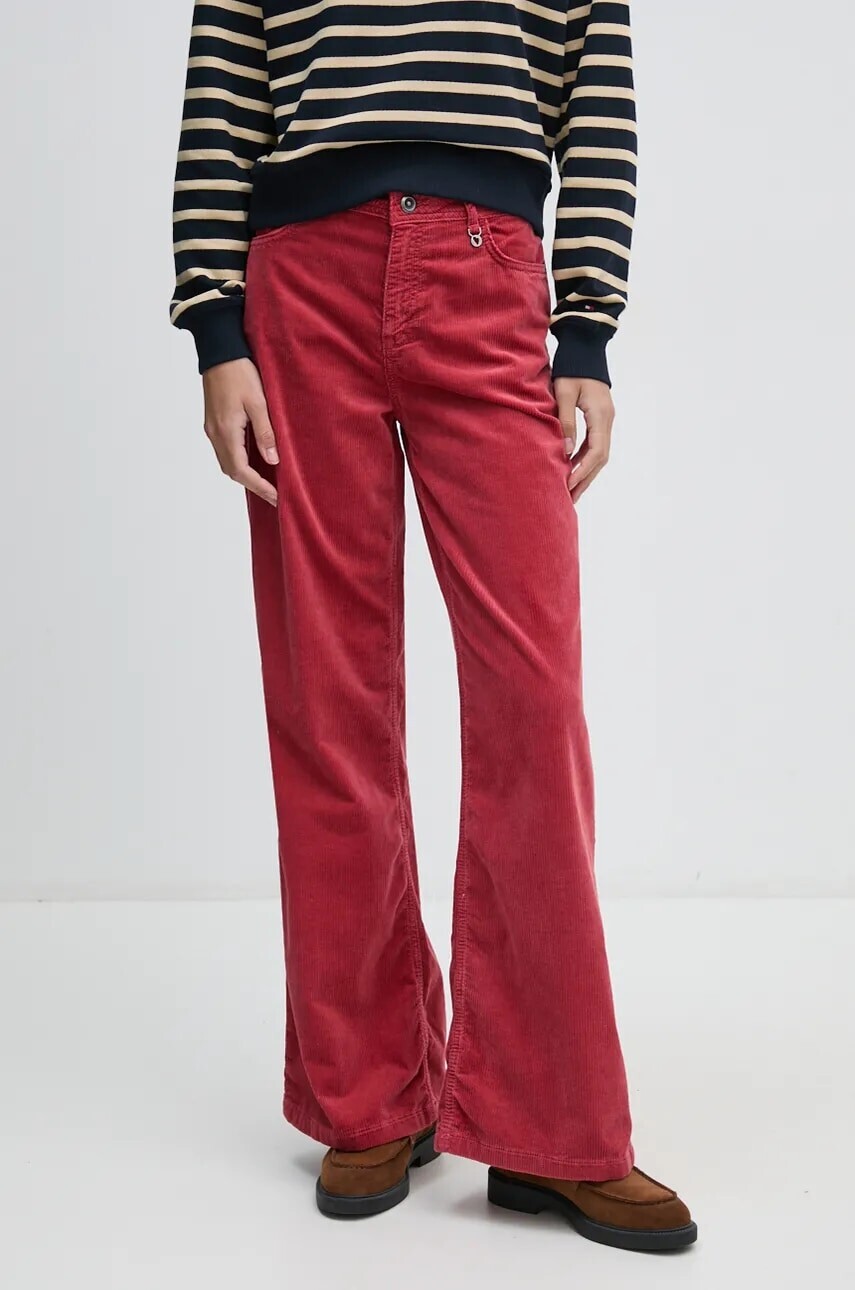Menčestrové nohavice Mos Mosh červená farba, široké, vysoký pás, 163950