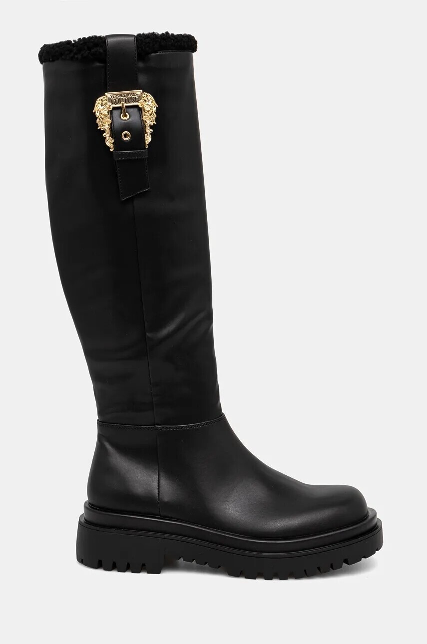 Vysoké čižmy Versace Jeans Couture Drew dámske, čierna farba, na platforme, 77VA3S65 ZS865 899