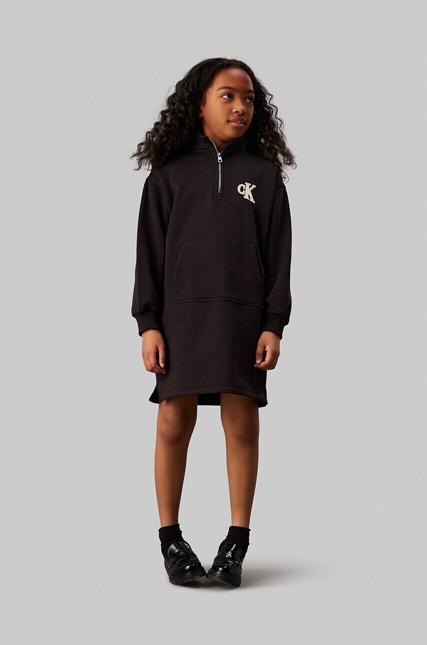 Dievčenské šaty Calvin Klein Jeans čierna farba, mini, oversize, IG0IG02670