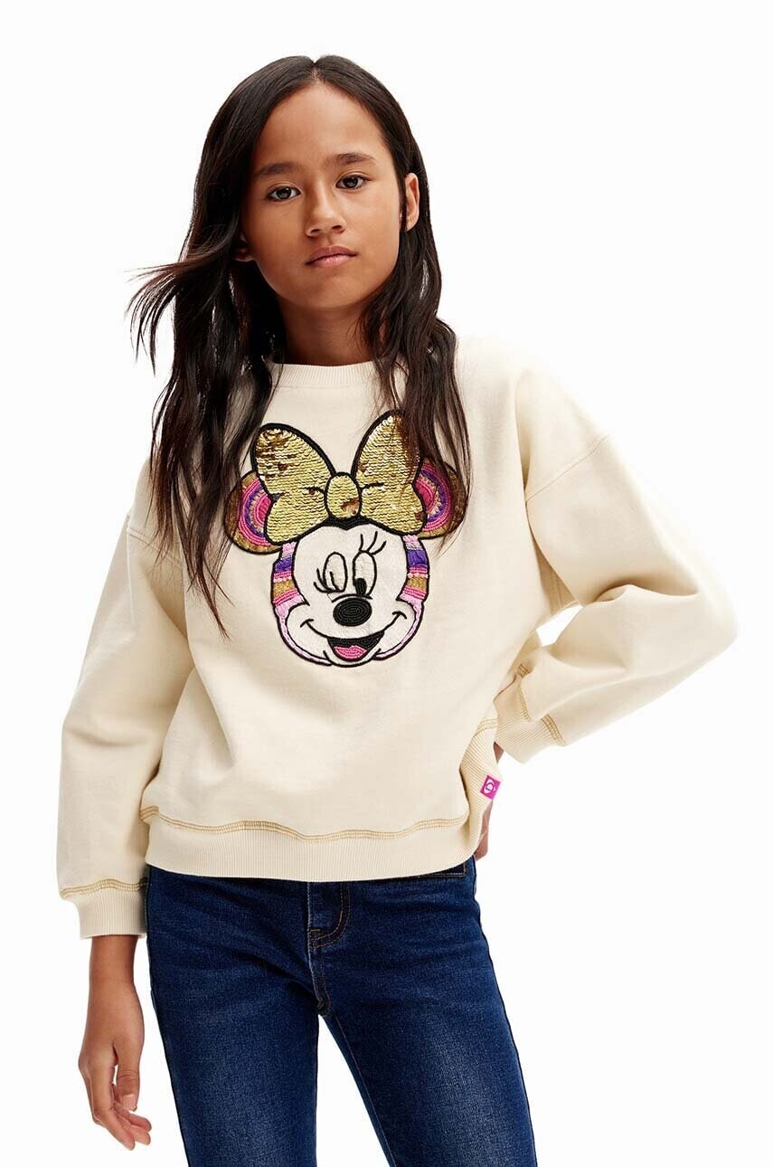 Detská bavlnená mikina Desigual MICKEY MOUSE béžová farba, s nášivkou, 24WGSK07