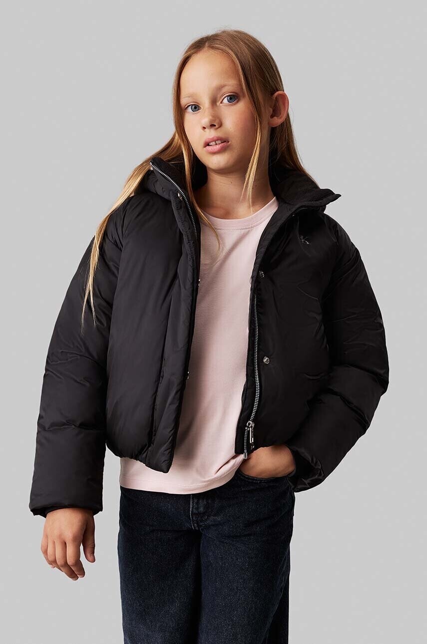 Detská bunda Calvin Klein Jeans čierna farba, IG0IG02683