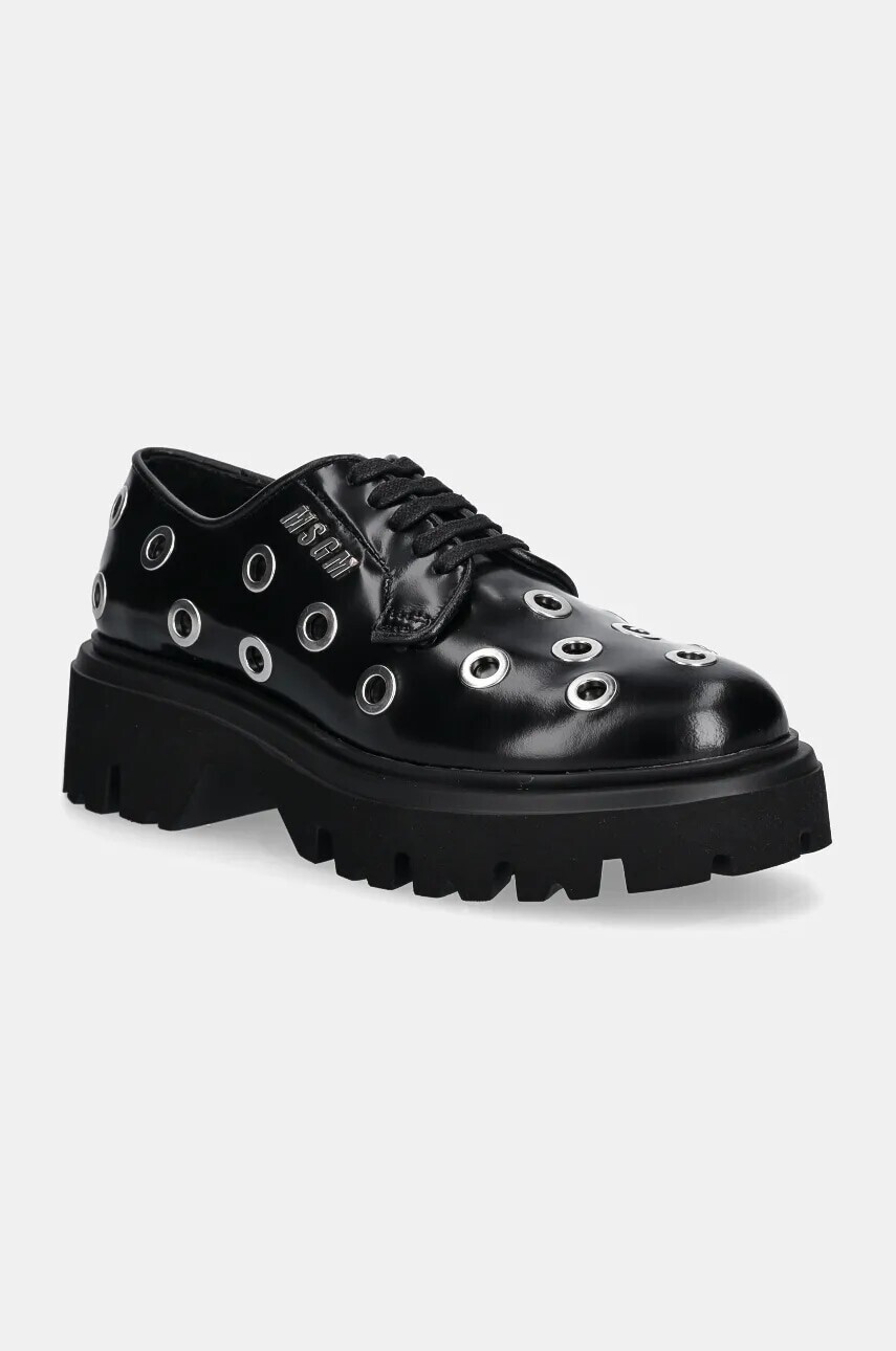 Kožené poltopánky MSGM dámske, čierna farba, na platforme, 3741MDS154 519