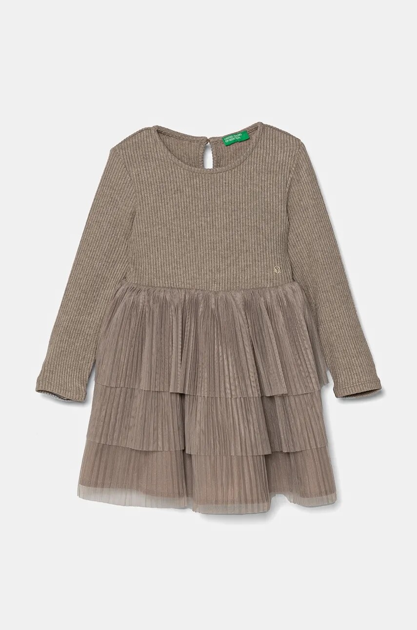 Dievčenské šaty United Colors of Benetton šedá farba, midi, áčkový strih, 4TQFGV022