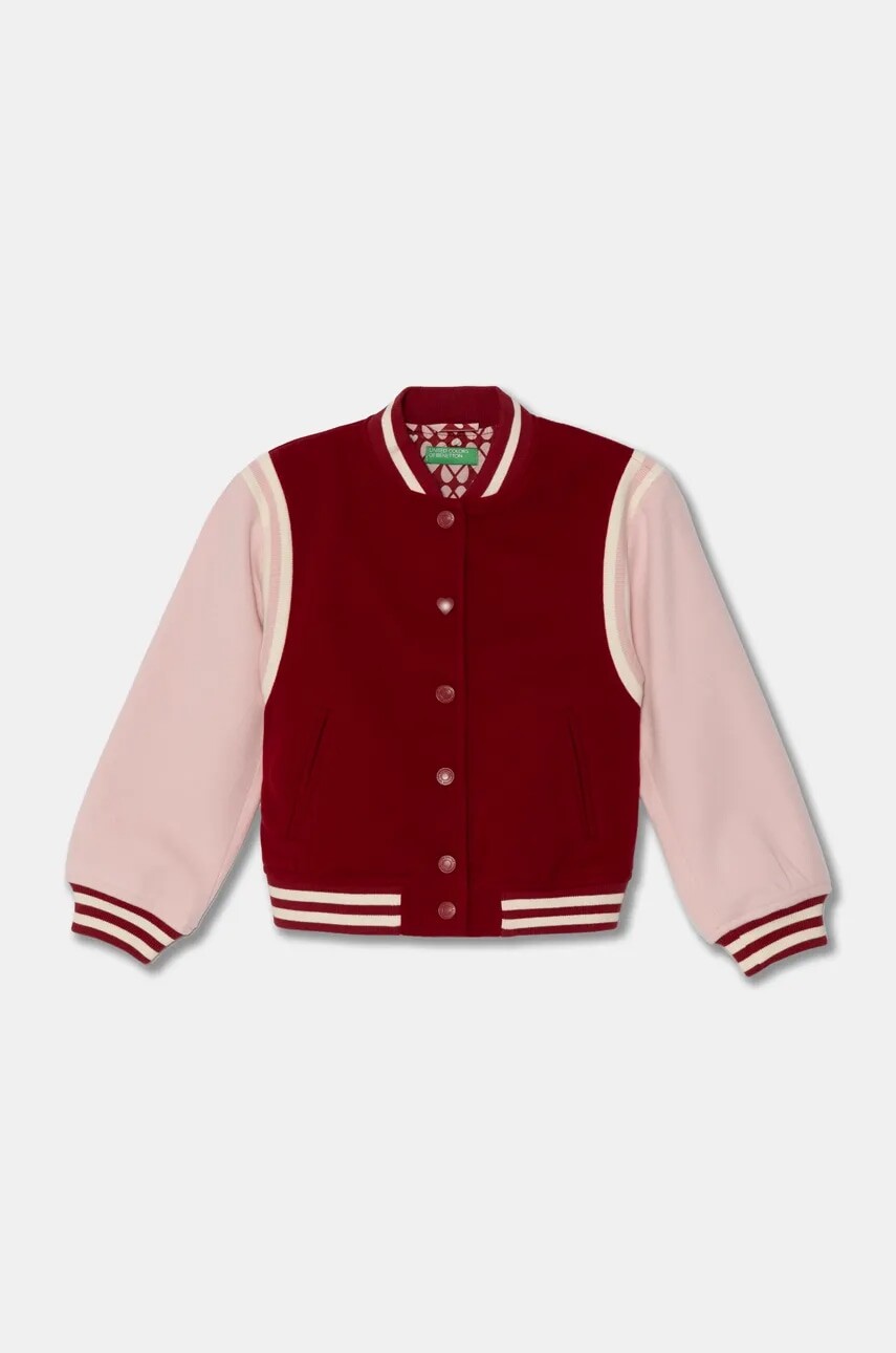 Detská bunda bomber s prímesou vlny United Colors of Benetton bordová farba, 20PYCN04P