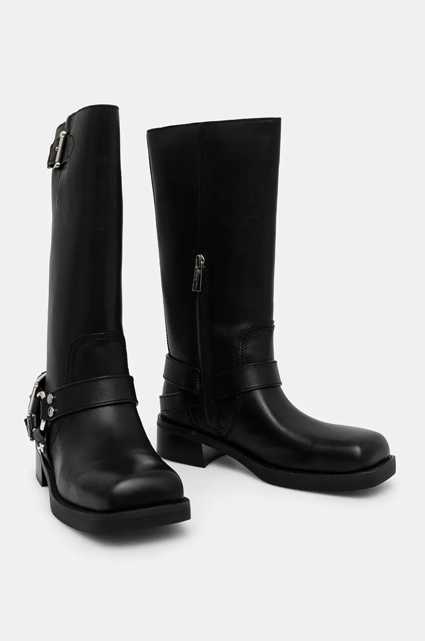 Kožené čižmy MICHAEL Michael Kors Crosby dámske, čierna farba, na plochom podpätku, 40F4CBFB7L.001