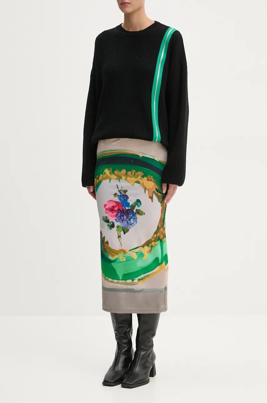 Sukňa MSGM béžová farba, midi, rovný strih, 3742MDD26.247868
