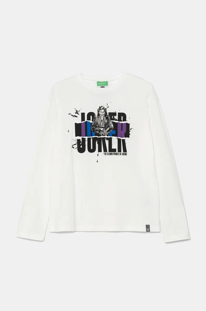 Detská bavlnená košeľa s dlhým rukávom United Colors of Benetton biela farba, s potlačou, 3ATNC10MG