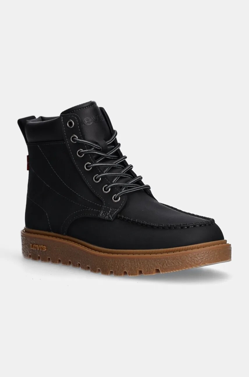 Kožené členkové topánky Levi's ABNER RED TAB pánske, čierna farba, 000FD-0000