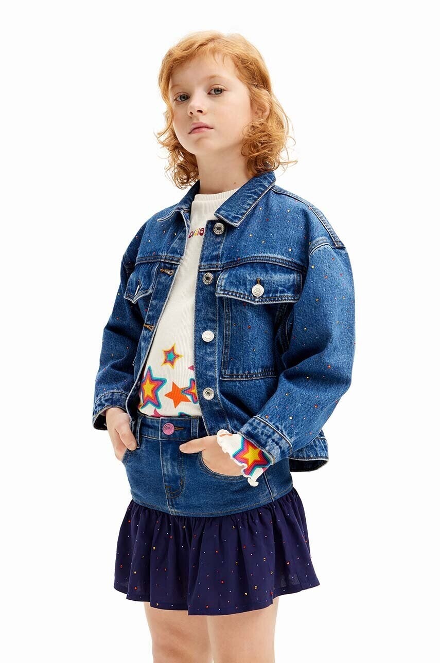 Dievčenská rifľová sukňa Desigual tmavomodrá farba, mini, áčkový strih, 24WGFD01