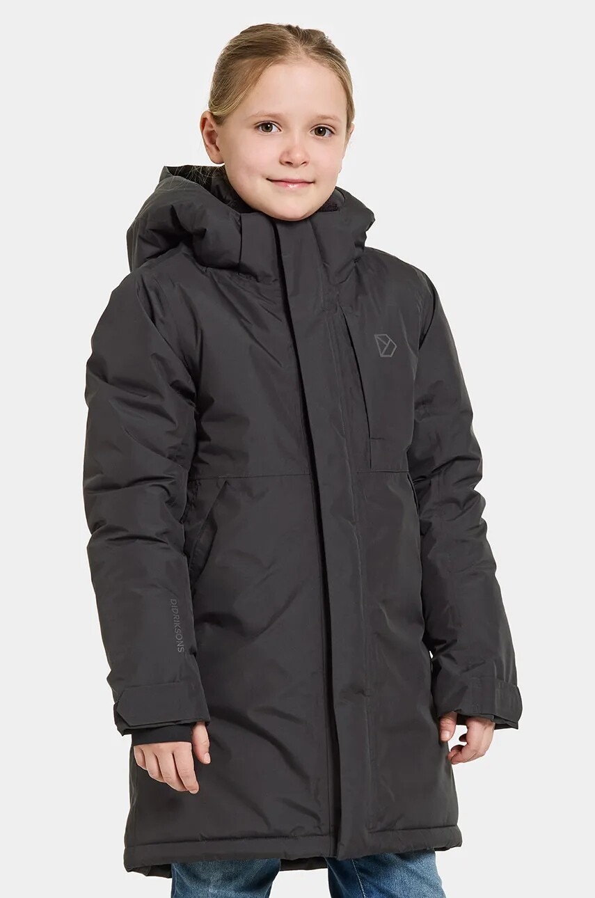 Detská bunda Didriksons PORFYR KIDS PARKA čierna farba, 505389