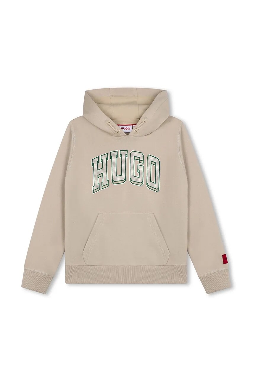 Detská mikina HUGO béžová farba, s kapucňou, s potlačou, G00161