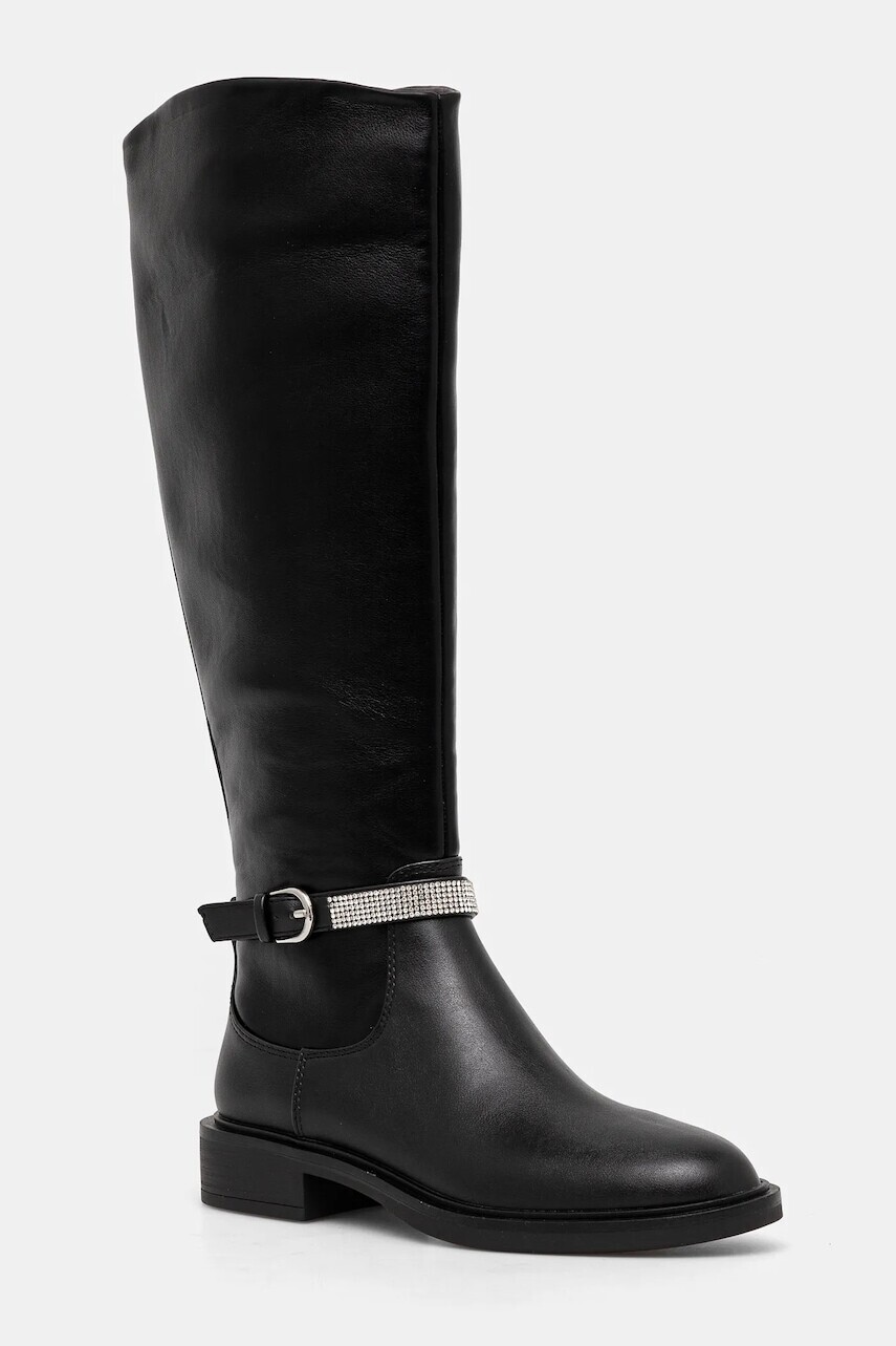 Vysoké čižmy Steve Madden Riggs dámske, čierna farba, na plochom podpätku, SM11003416