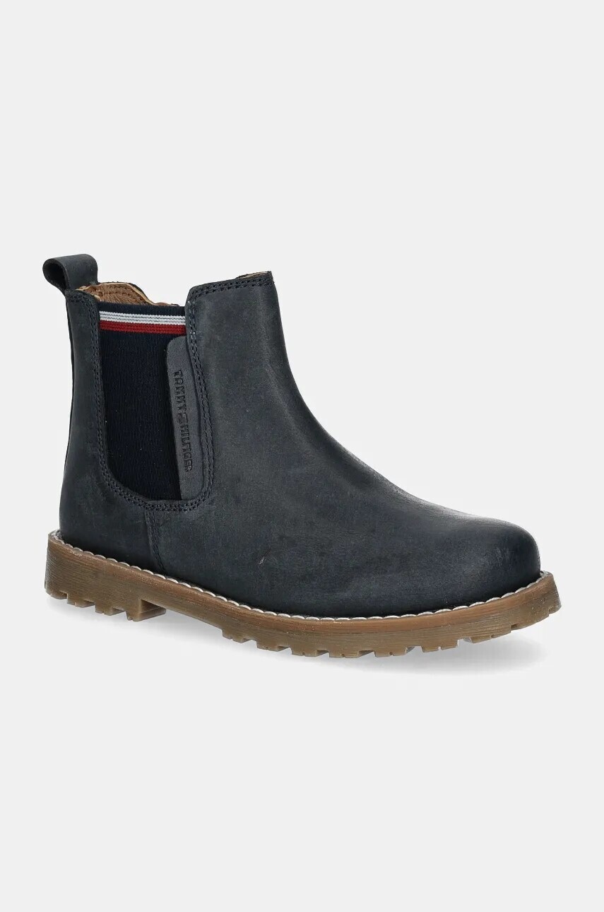 Detské zimné kožené topánky Tommy Hilfiger tmavomodrá farba, T1X5-33700