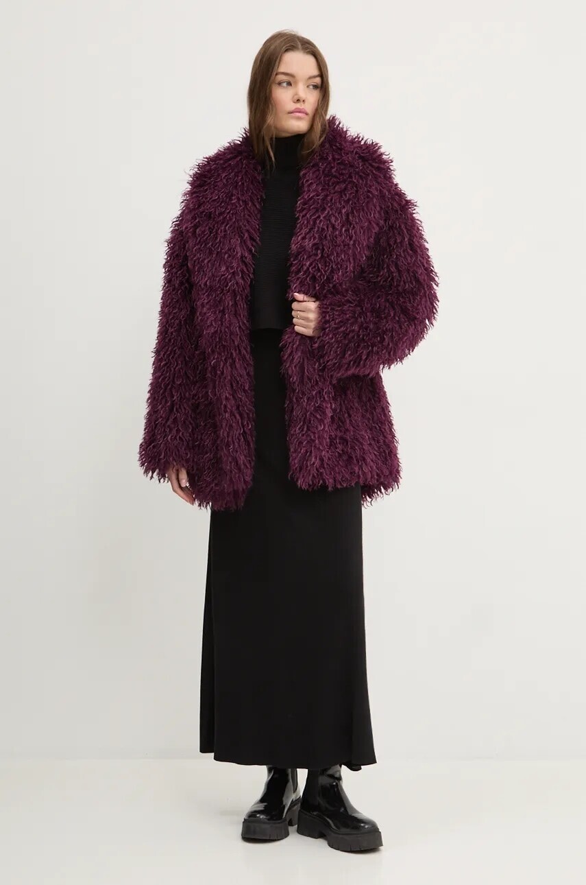 Kabát HUGO dámsky, fialová farba, prechodný, oversize, 50523015