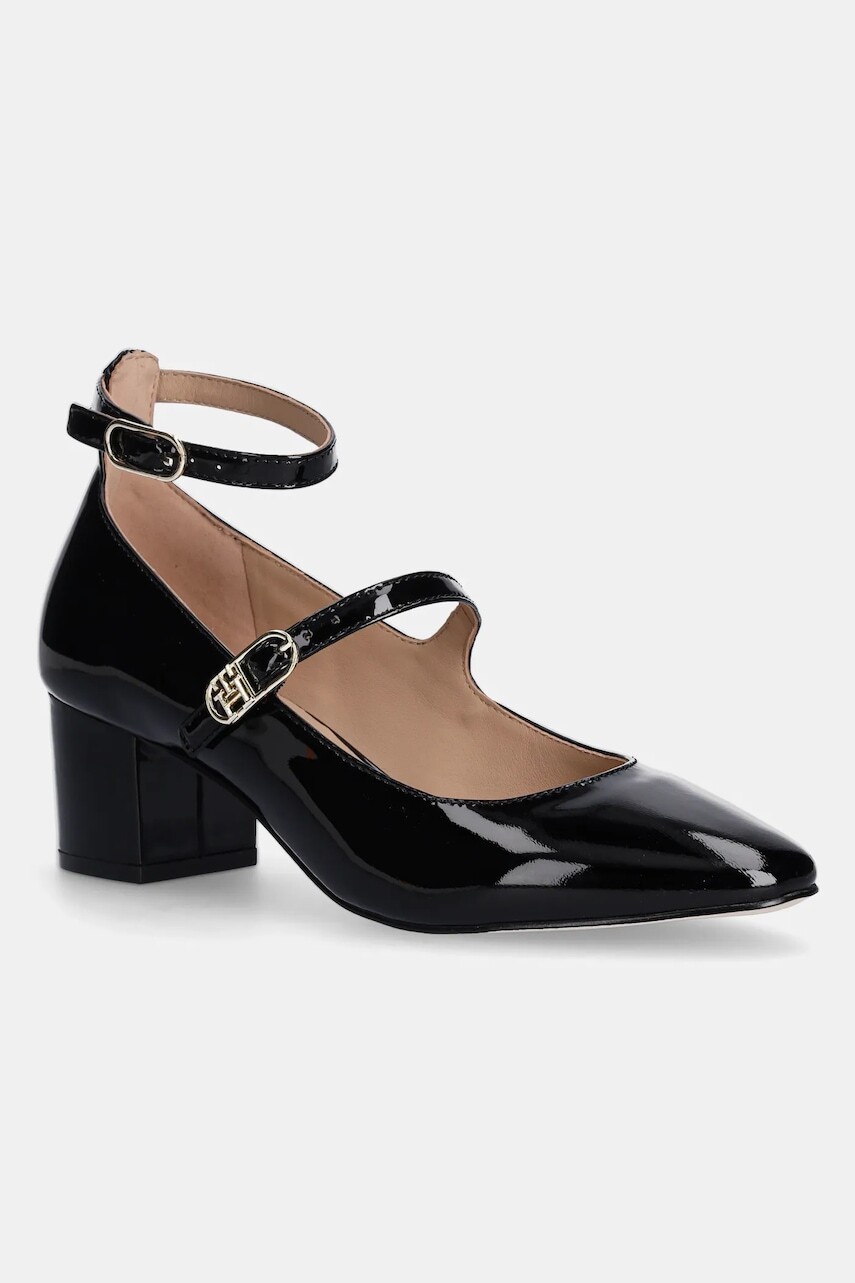 Kožené lodičky Tommy Hilfiger PUMP DOUBLE STRAP PATENT LEATHER čierna farba, na podpätku, FW0FW08566