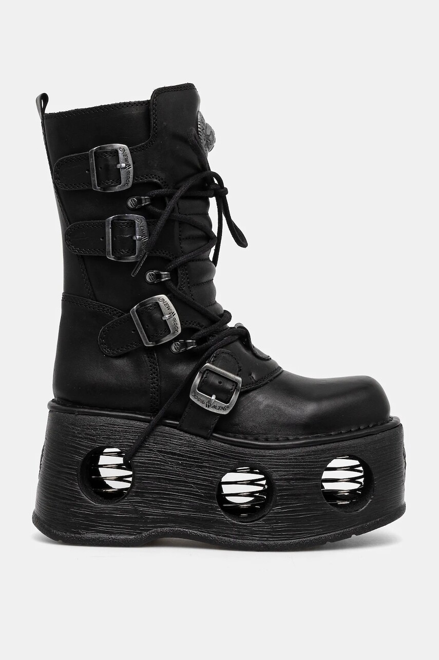 Kožená obuv New Rock ITALI Y NOMADA NEGRO + SPACE MUELLES dámske, čierna farba, na platforme, M-373-S2