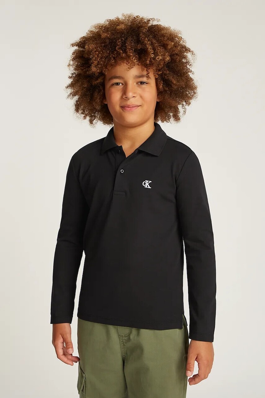 Detské polo tričko Calvin Klein Jeans čierna farba, jednofarebné, IB0IB02421