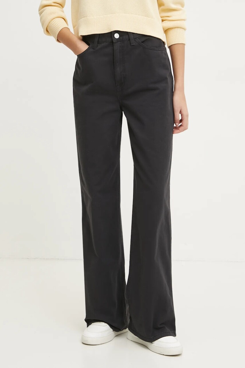 Bavlnené nohavice Tommy Jeans čierna farba, rovné, vysoký pás, DW0DW19394