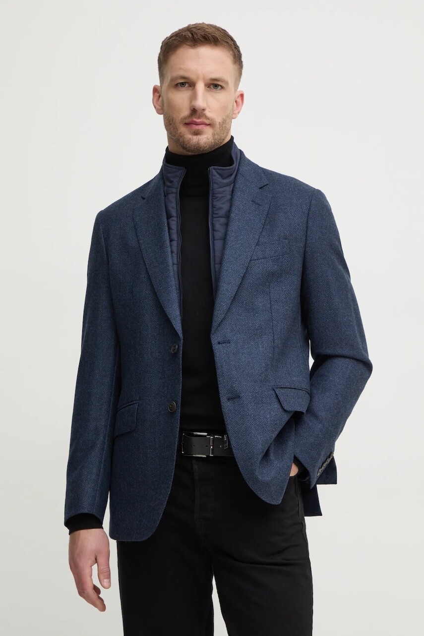 Vlnené sako Hackett London tmavomodrá farba, HM443438R