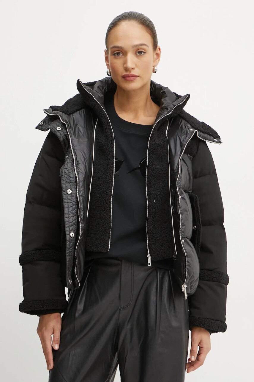 Páperová bunda BOSS dámska, čierna farba, zimná, 50524479