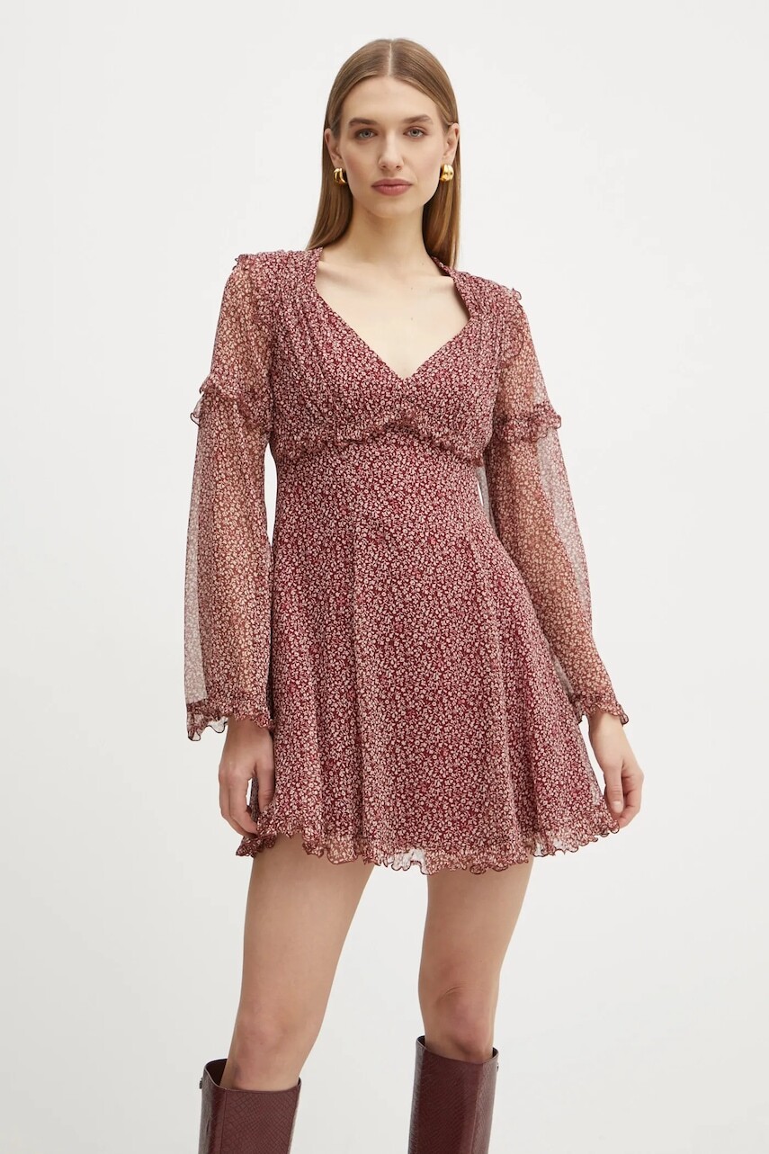 Hodvábne šaty Weekend Max Mara bordová farba, mini, áčkový strih, 2425226013600