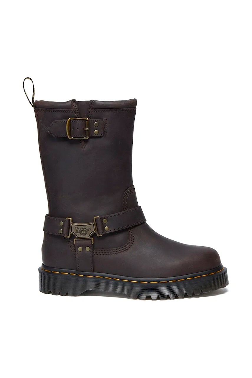 Kožené čižmy Dr. Martens Anistone Hi dámske, hnedá farba, na plochom podpätku, jemne zateplené, DM31901201