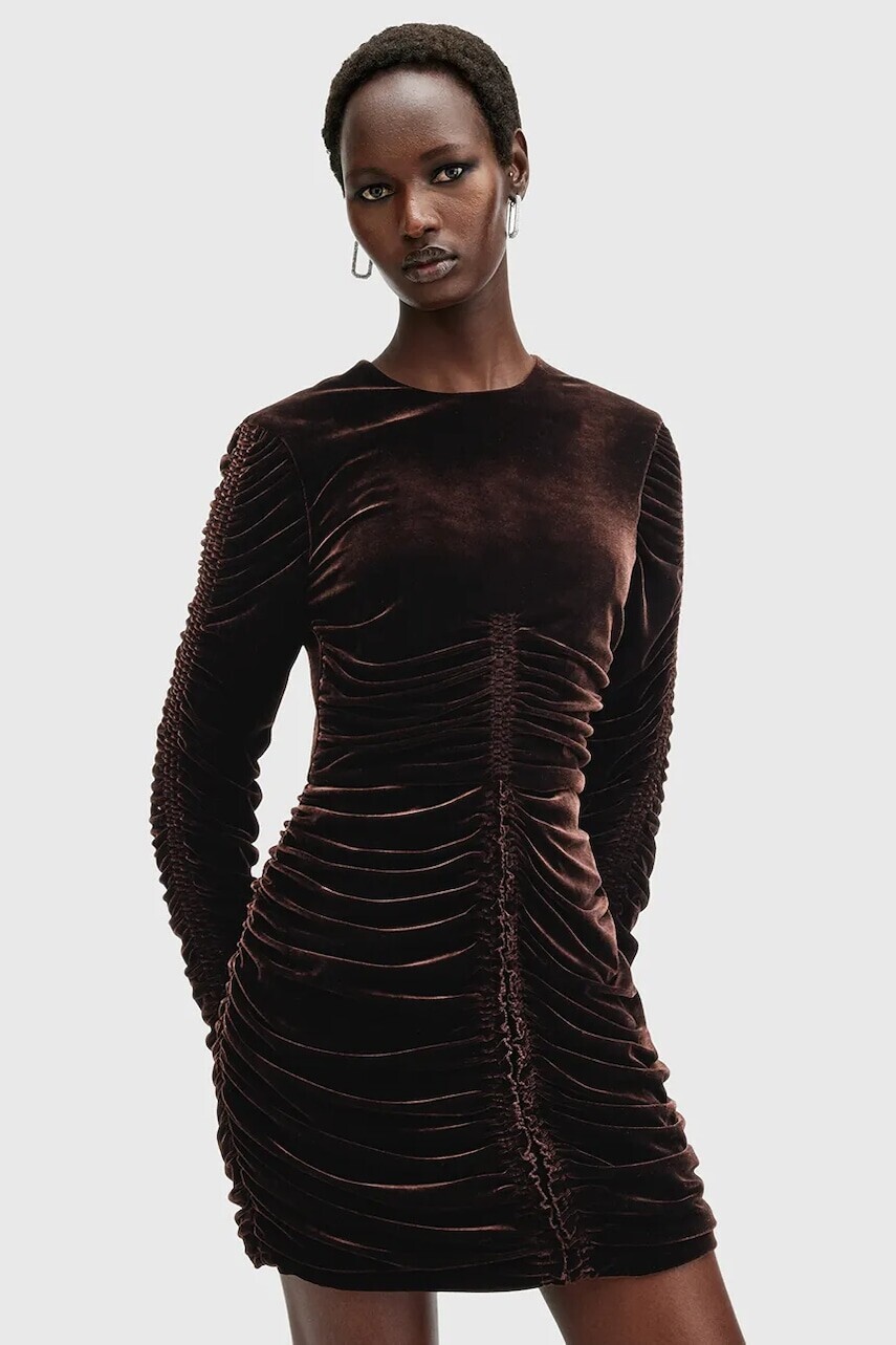 Šaty AllSaints ERIS hnedá farba, mini, priliehavá, W138DB
