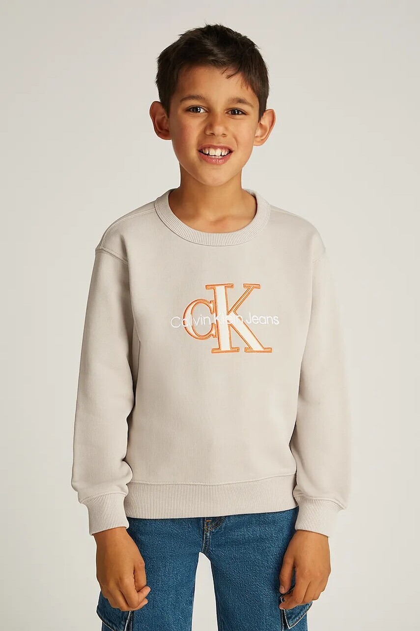 Detská mikina Calvin Klein Jeans béžová farba, s potlačou, IB0IB02411