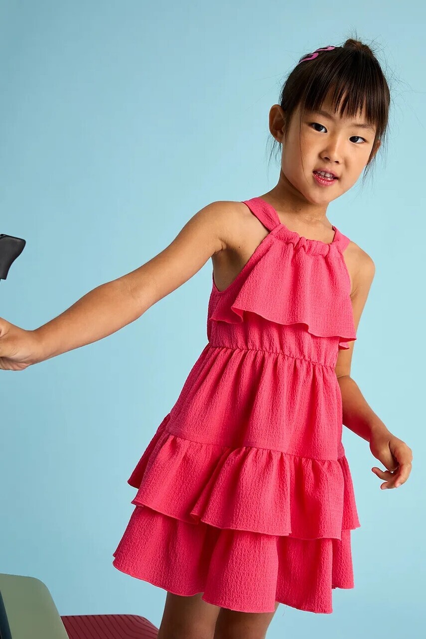 Dievčenské šaty Mayoral ružová farba, mini, áčkový strih, 3933