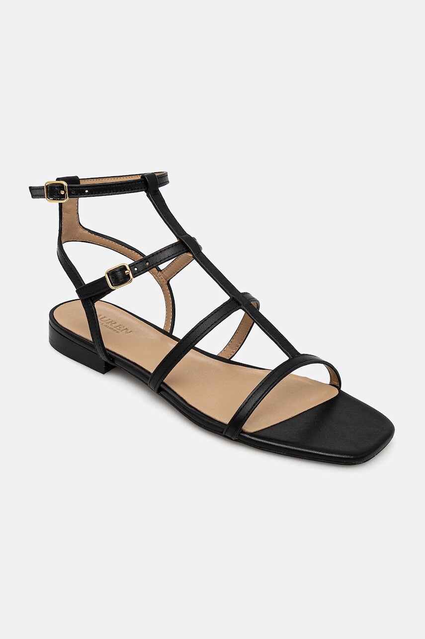 Kožené sandále Lauren Ralph Lauren Everley Gldr dámske, čierna farba, 802959977001