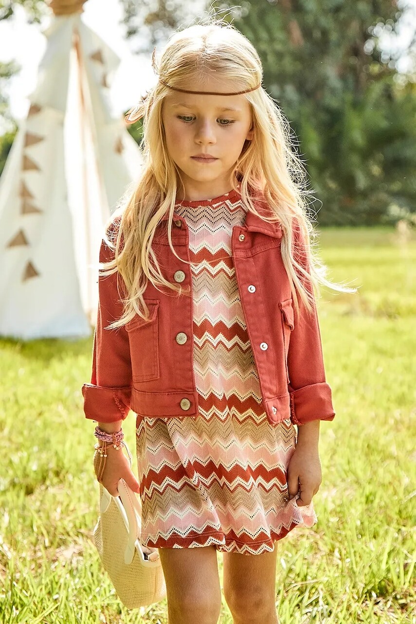 Dievčenské šaty Mayoral ružová farba, mini, áčkový strih, 3926