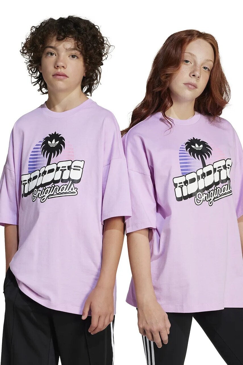 Detské bavlnené tričko adidas Originals fialová farba, s potlačou, JD0372