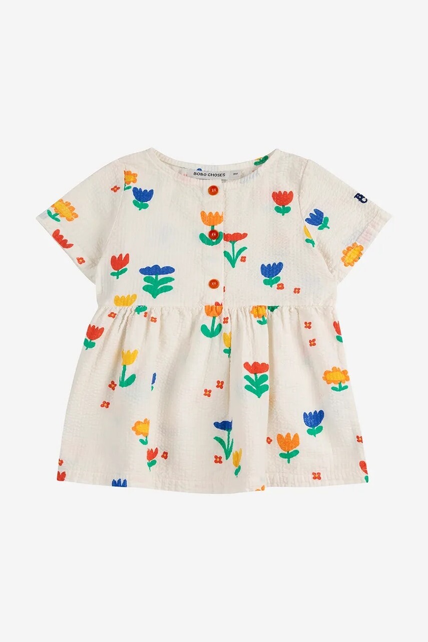 Detské bavlnené šaty Bobo Choses Garden Party biela farba, mini, áčkový strih, 125AB082