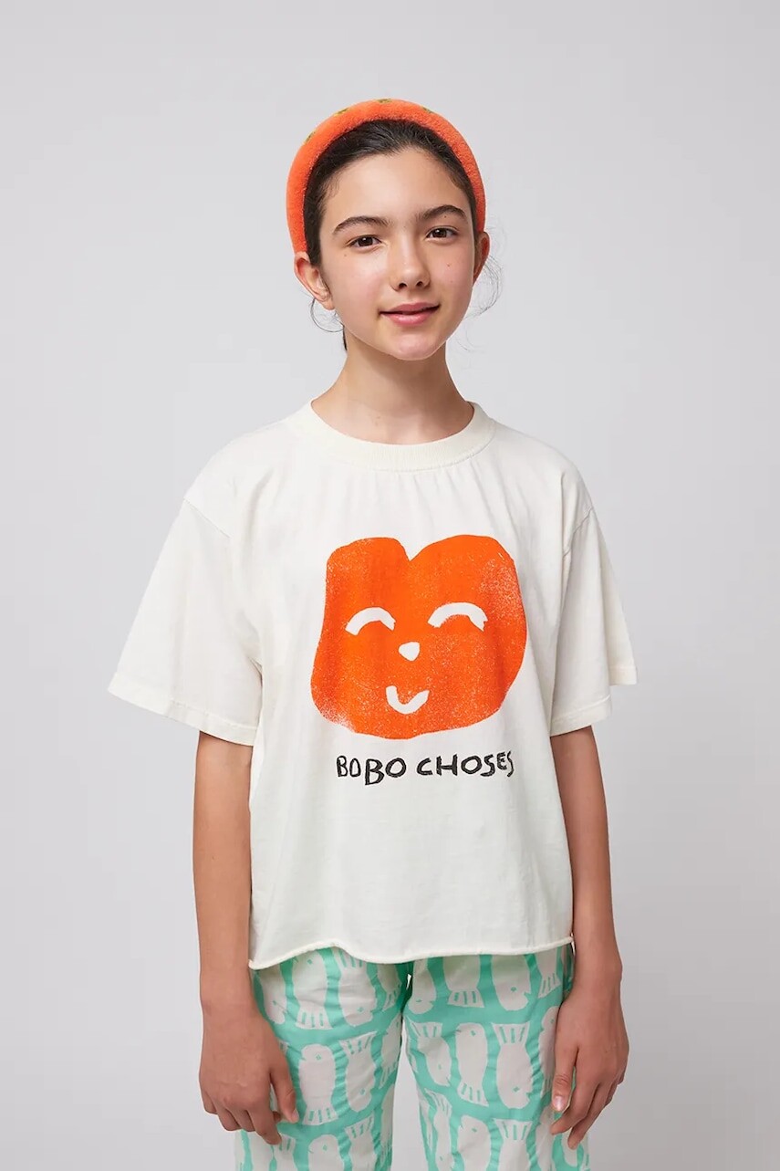 Detské bavlnené tričko Bobo Choses Joyful Face biela farba, 125AC017