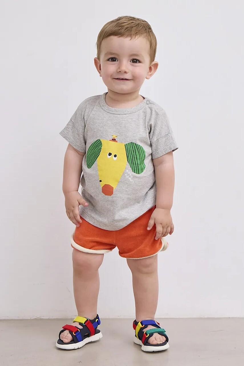 Detské bavlnené tričko Bobo Choses Happy Dog šedá farba, s potlačou, 125AB009