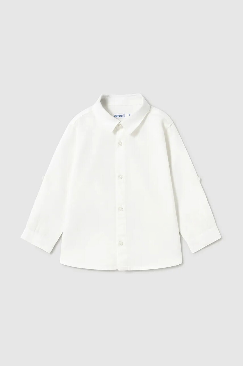 Detská košeľa s prímesou ľanu Mayoral biela farba, 1116