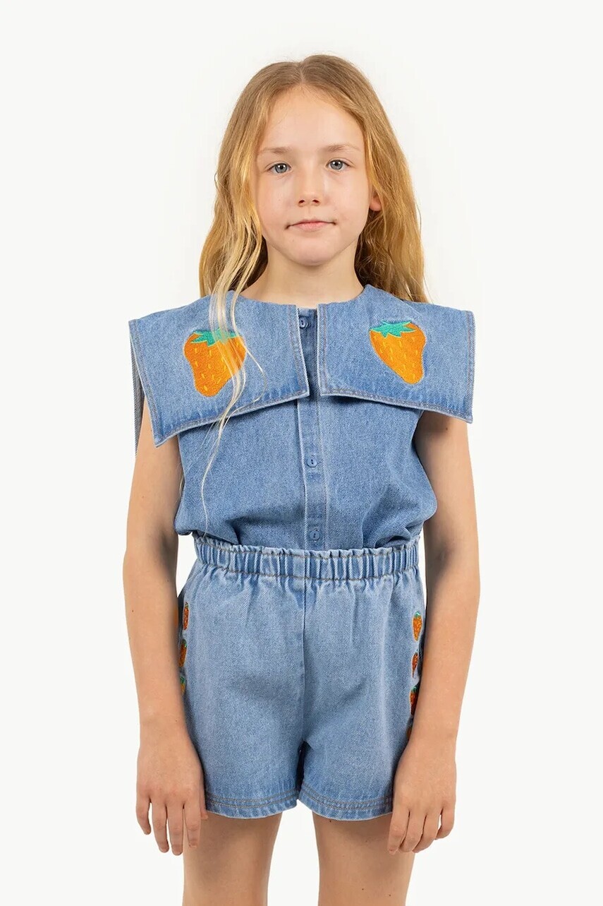 Detská džínsová blúzka Tinycottons STRAWBERRIES BLOUSE s nášivkou, SS25-248