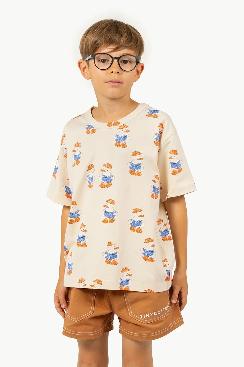 Detské bavlnené tričko Tinycottons READERS TEE béžová farba, vzorované, SS25-006