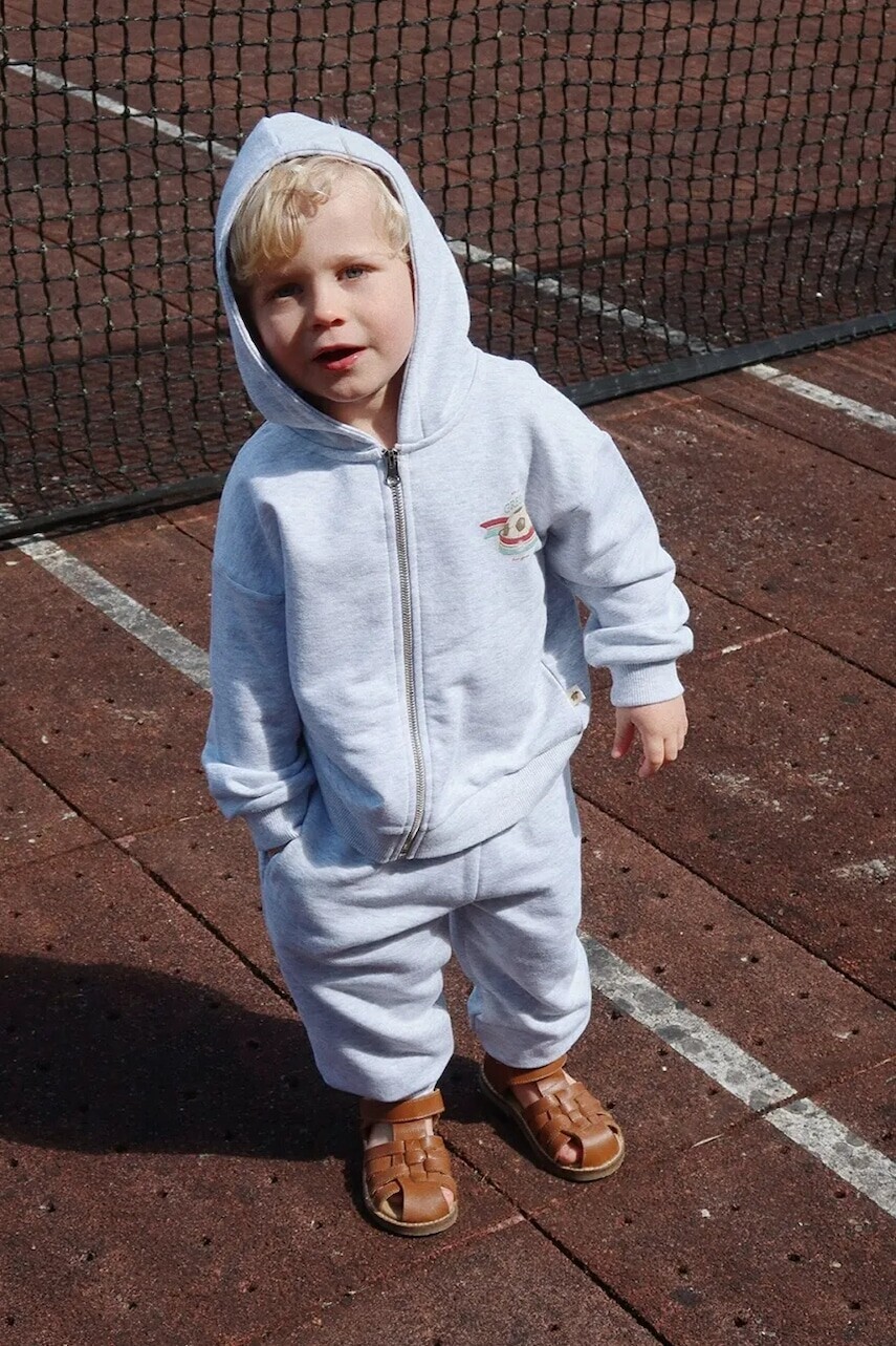 Detská mikina Konges Sløjd LOU HOODIE OCS šedá farba, s kapucňou, s potlačou, KS103005
