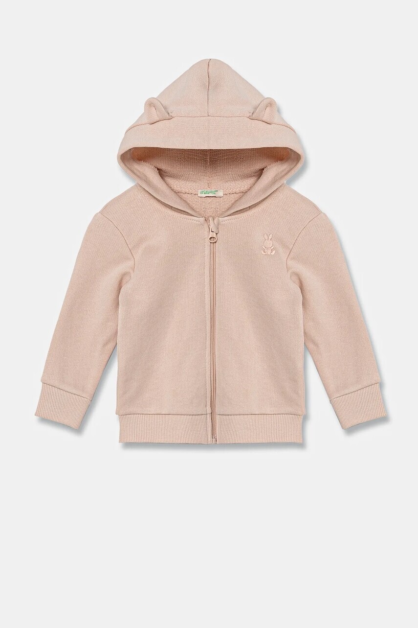 Bavlnená mikina pre bábätká United Colors of Benetton oranžová farba, s kapucňou, jednofarebná, 3J70A5017
