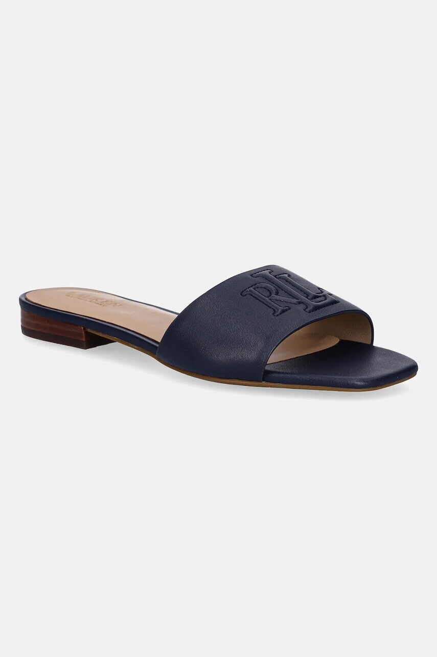 Kožené šľapky Lauren Ralph Lauren Everley Sld dámske, tmavomodrá farba, 802959143003