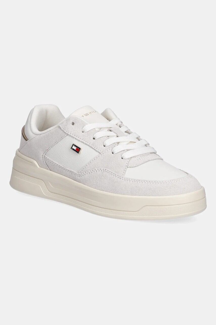 Kožené tenisky Tommy Hilfiger ESSENTIAL BASKET SNEAKER béžová farba, FW0FW08456