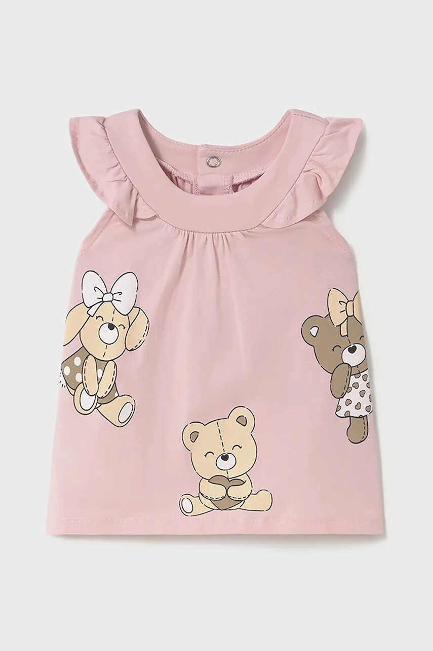 Detské bavlnené šaty Mayoral Newborn ružová farba, mini, áčkový strih, 1852