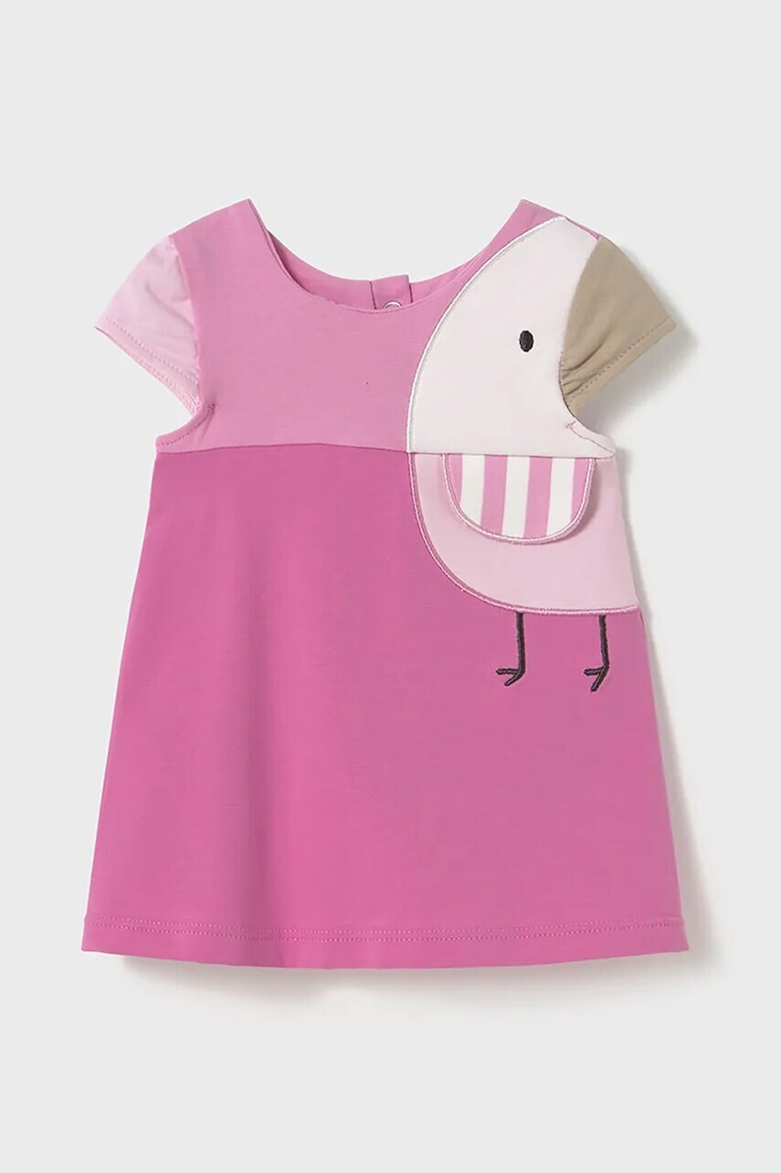 Detské bavlnené šaty Mayoral Newborn ružová farba, mini, rovný strih, 1872