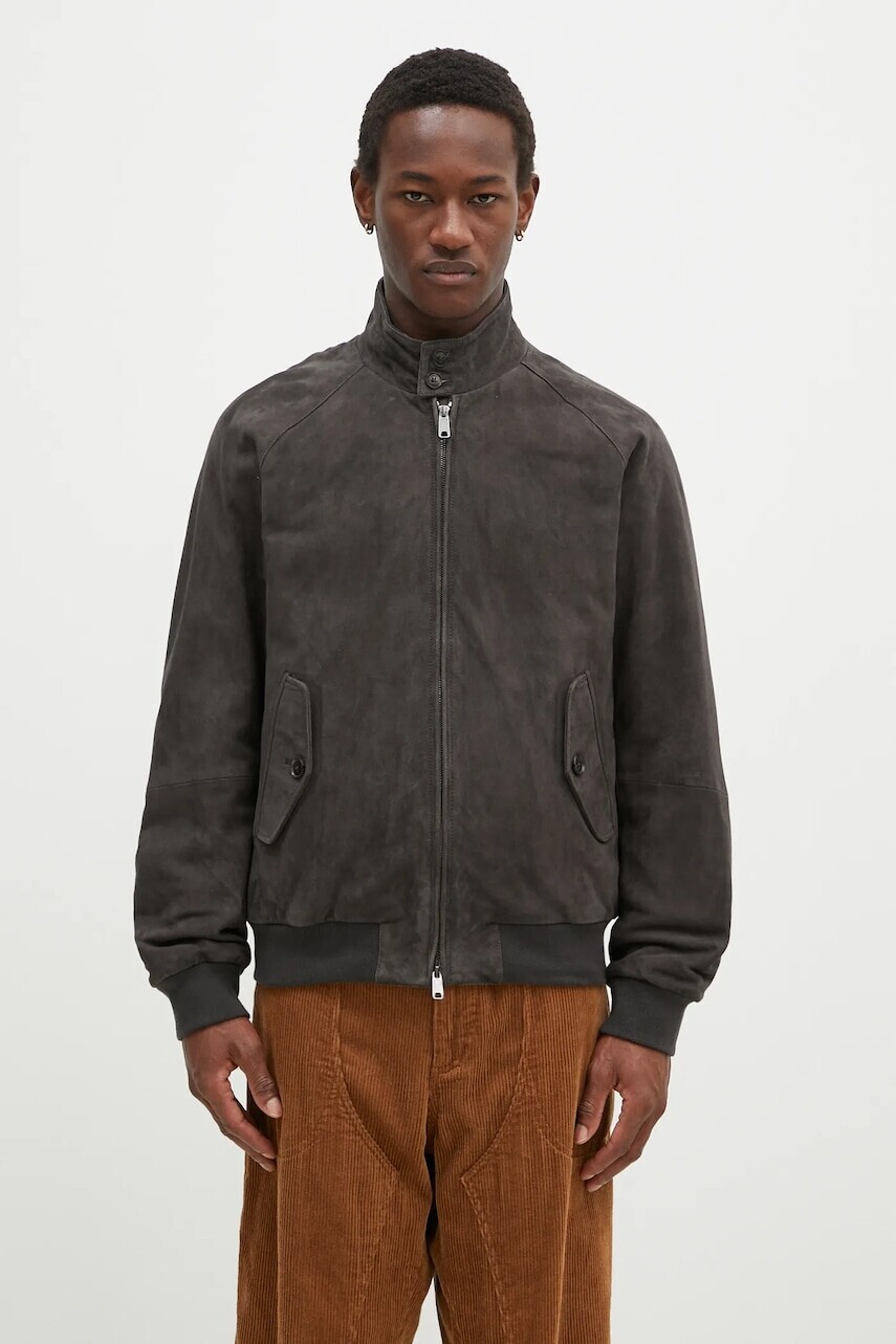 Semišová bunda Baracuta Suede Winter G9 pánska, šedá farba, prechodná, oversize, BRCPS0990