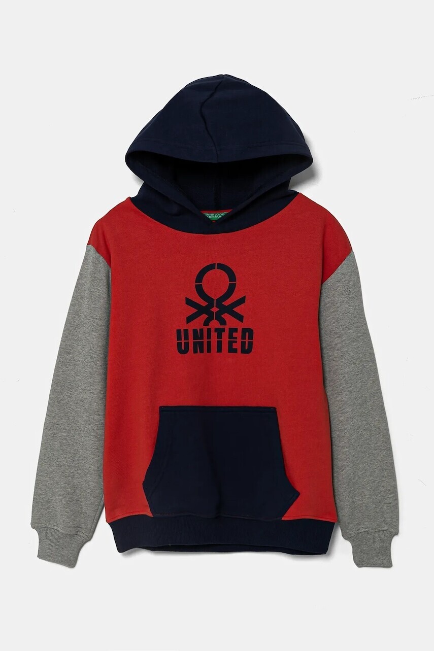 Detská bavlnená mikina United Colors of Benetton viac farieb, s kapucňou, s potlačou, 3UNIC204R